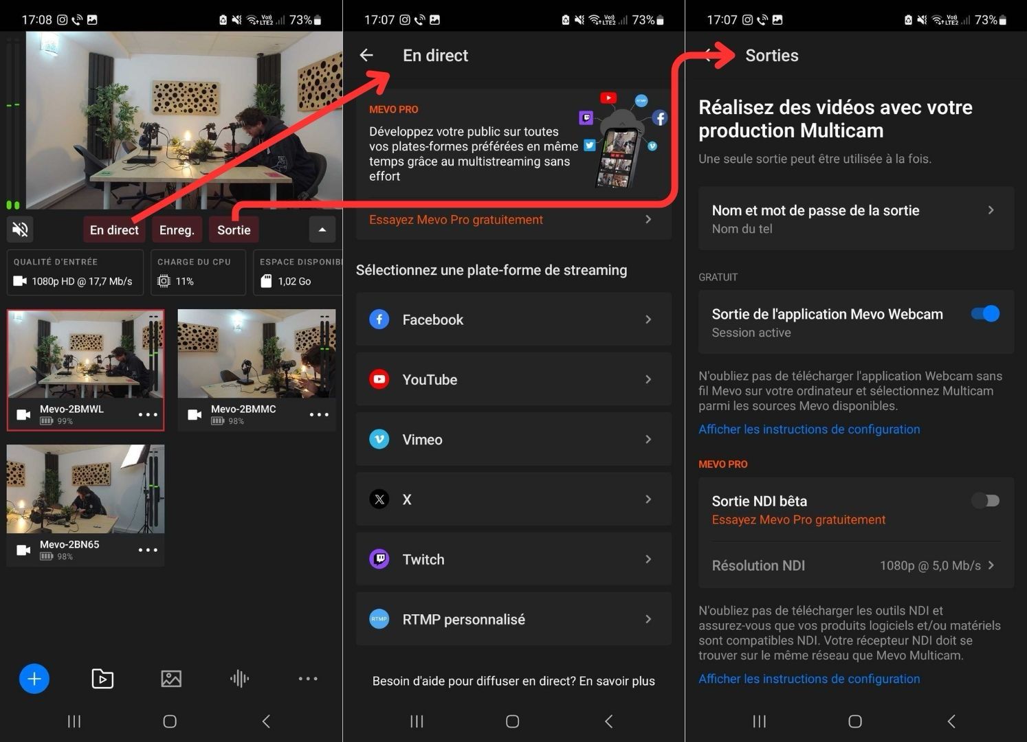 Live streaming of video feeds from Mevo Logitech