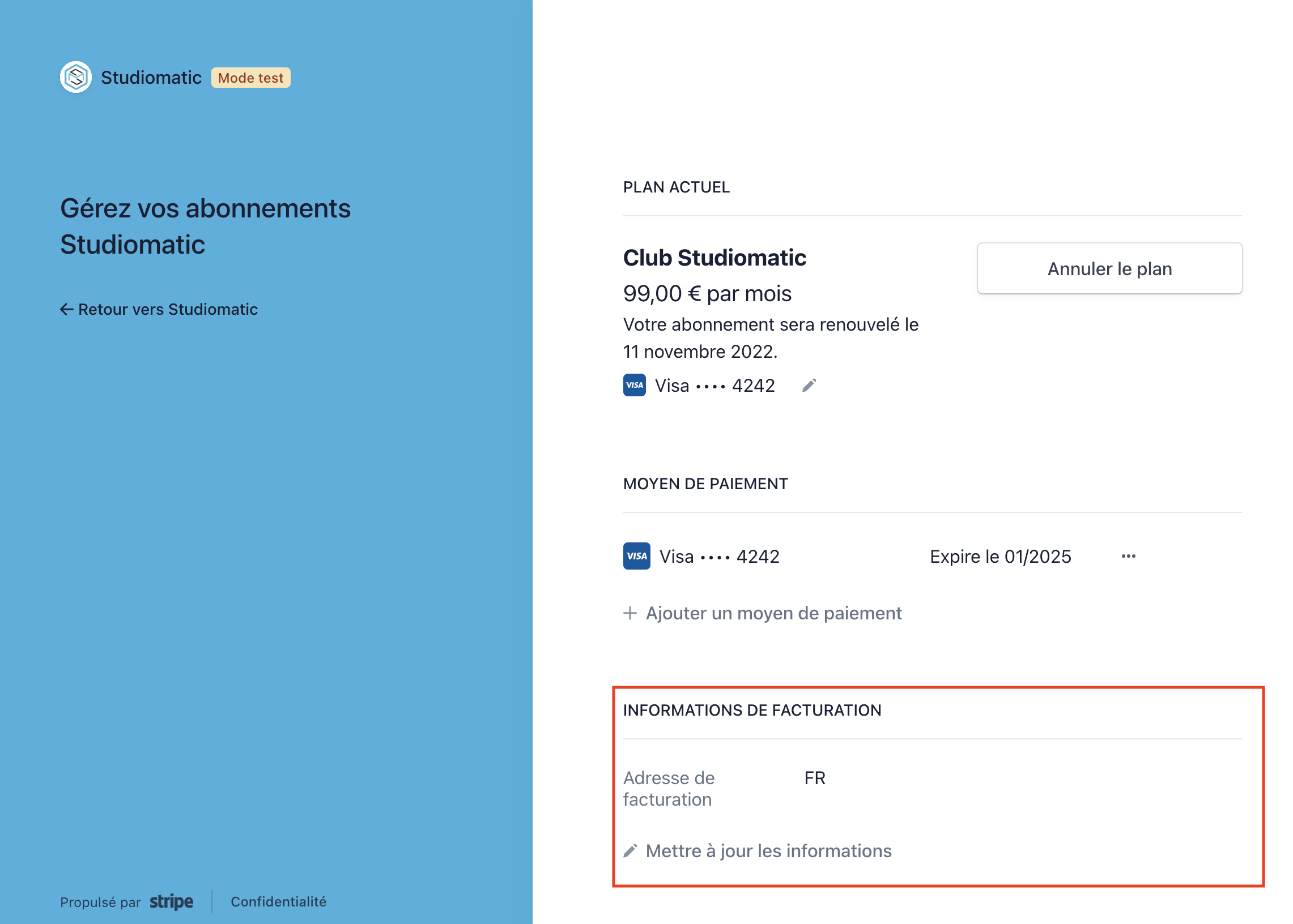 Mettre à jour les informations de facturation