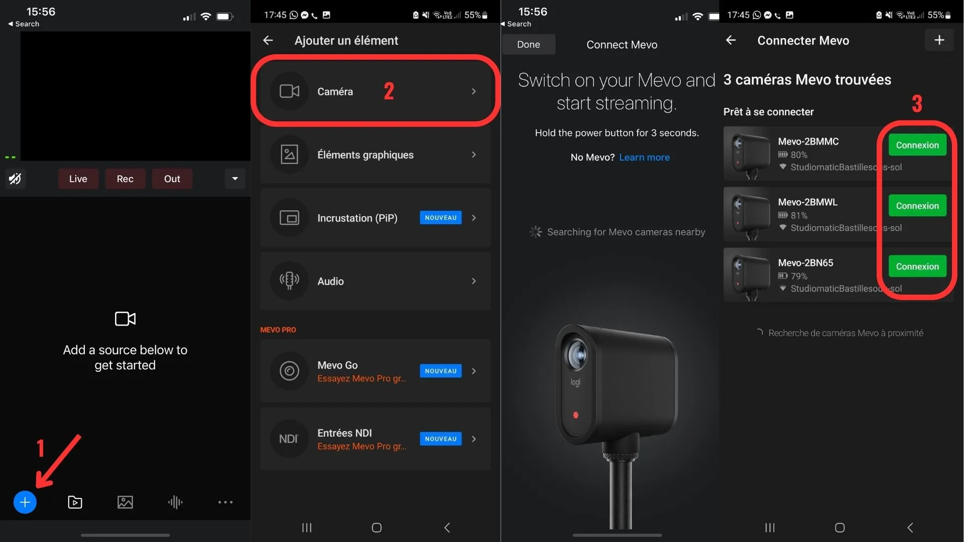 4 usage steps for the mobile app for Mevo