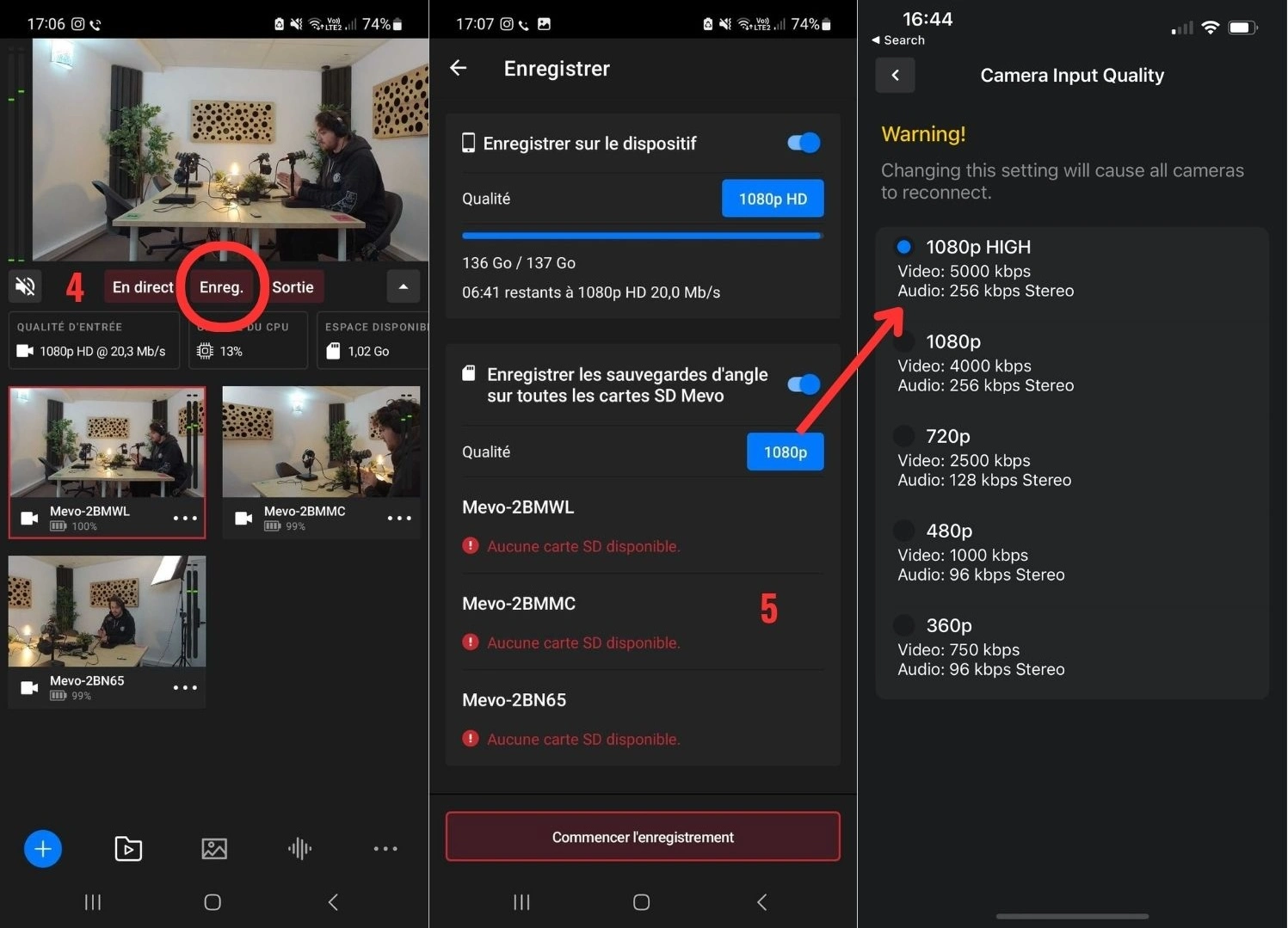 3 usage steps for the mobile app for Mevo
