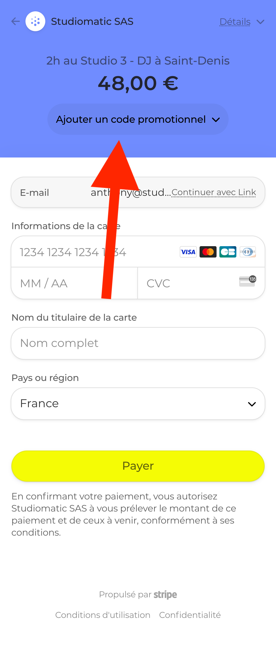 Ajouter un code promo sur mobile